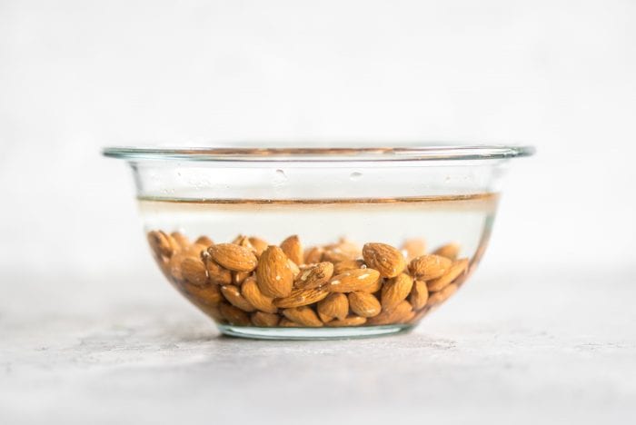 Almonds Soaking in a Glass Bowl for Making Homemade Almond Milk