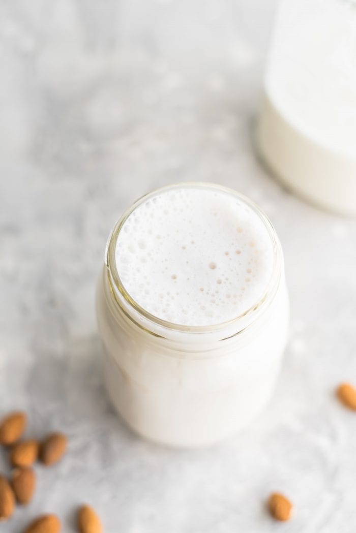 Creamy Homemade Almond Milk in a Mason Jar