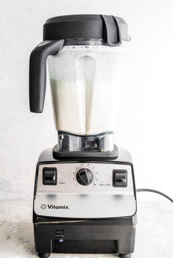 Homemade almond milk in a Vitamix.