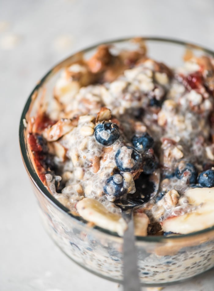 Healthy Banana Blueberry Chia Seed Overnight Oats - Running on Real Food