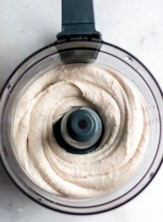 Blended frozen banana in a food processor.