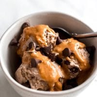 Bowl of peanut butter chocolate chip banana ice cream.