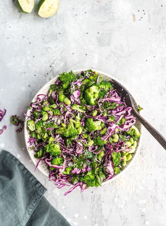 Healthy Vegan Edamame Broccoli Salad - Running on Real Food