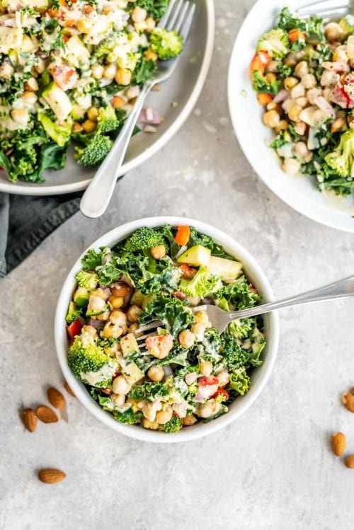 Healthy Chickpea Veggie Salad (Garbanzo Bean Salad) with Tahini Sauce