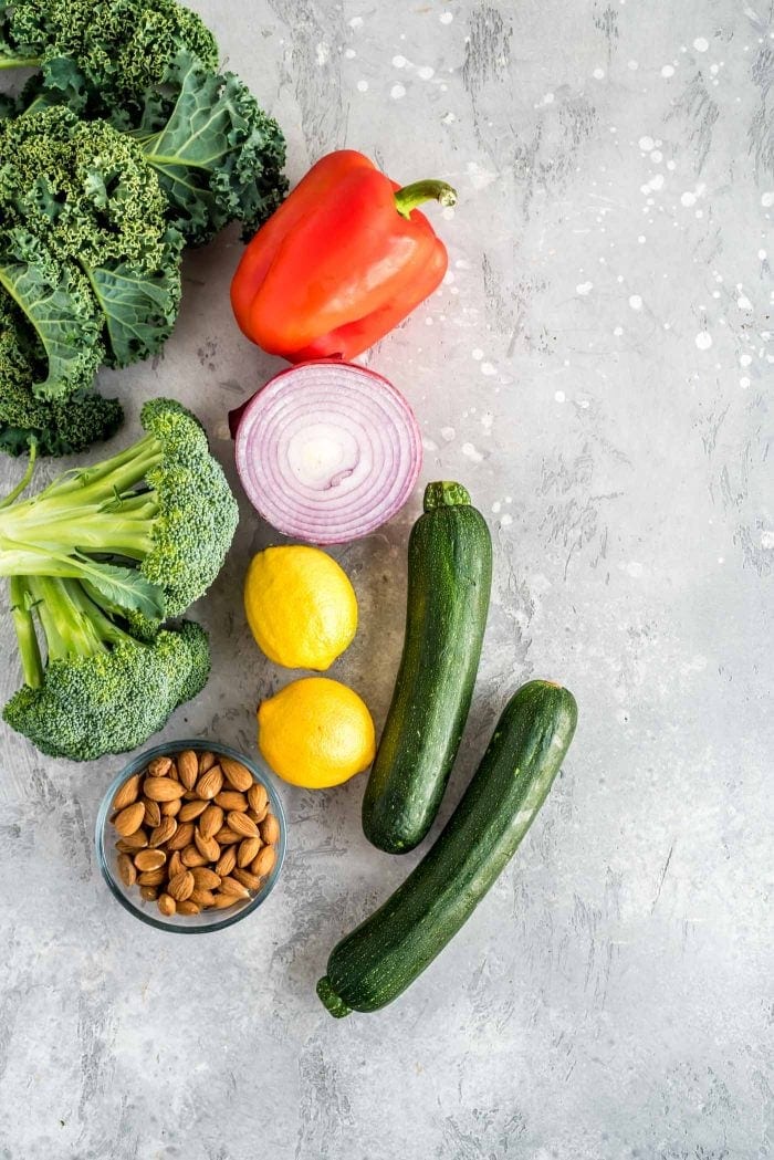 Ingredients for Vegan Chickpea Salad with Broccoli, Zucchini and Bell Pepper