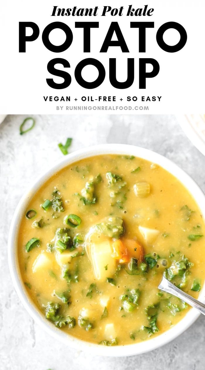 Pinterest graphic for Instant Pot Kale Soup.