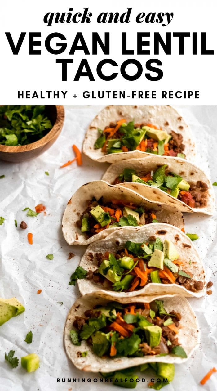 Pinterest graphic for vegan lentil tacos.