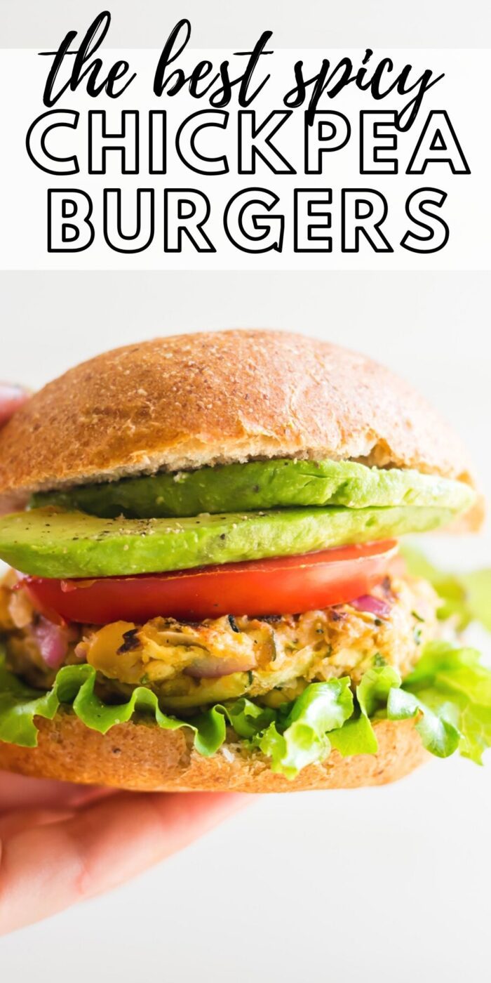 Pinterest graphic with an image and text for vegan veggie burgers.