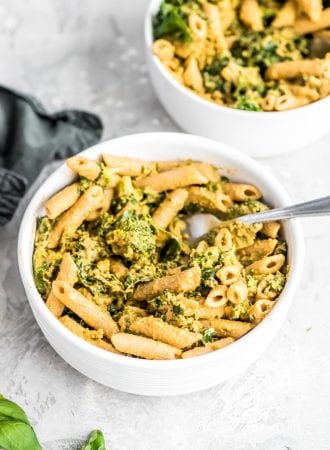 Vegan Roasted Red Pepper Pesto Pasta with Kale - Running on Real Food