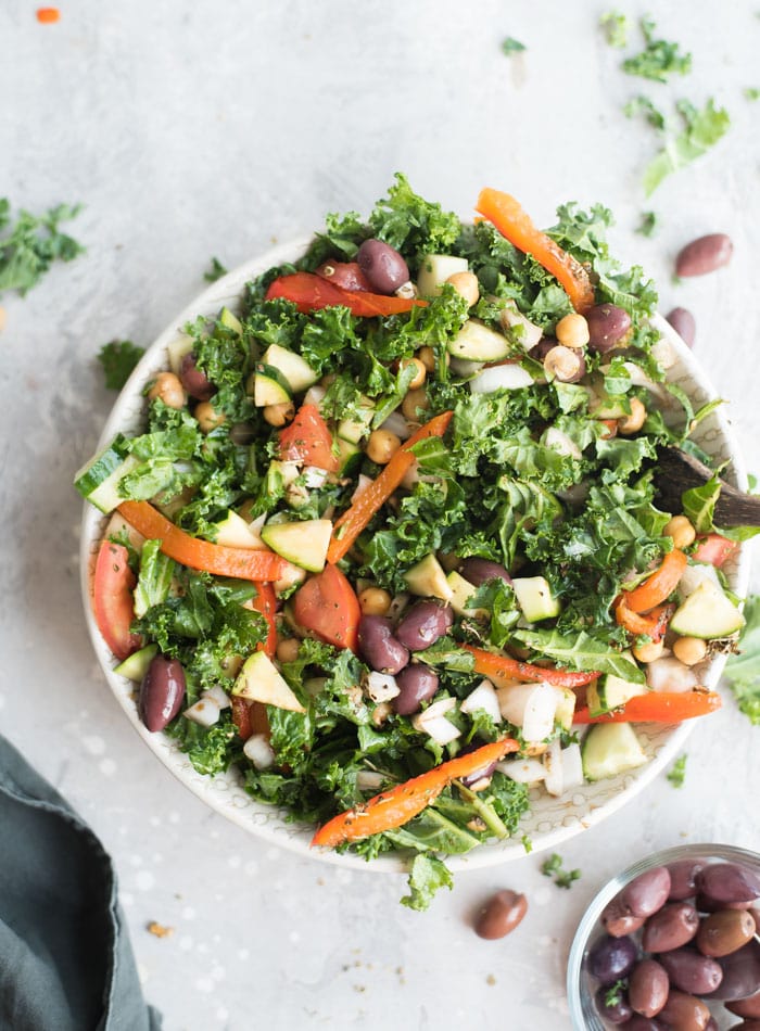 Gluten-Free and Vegan Mediterranean Kale Salad Recipe - Running on Real Food
