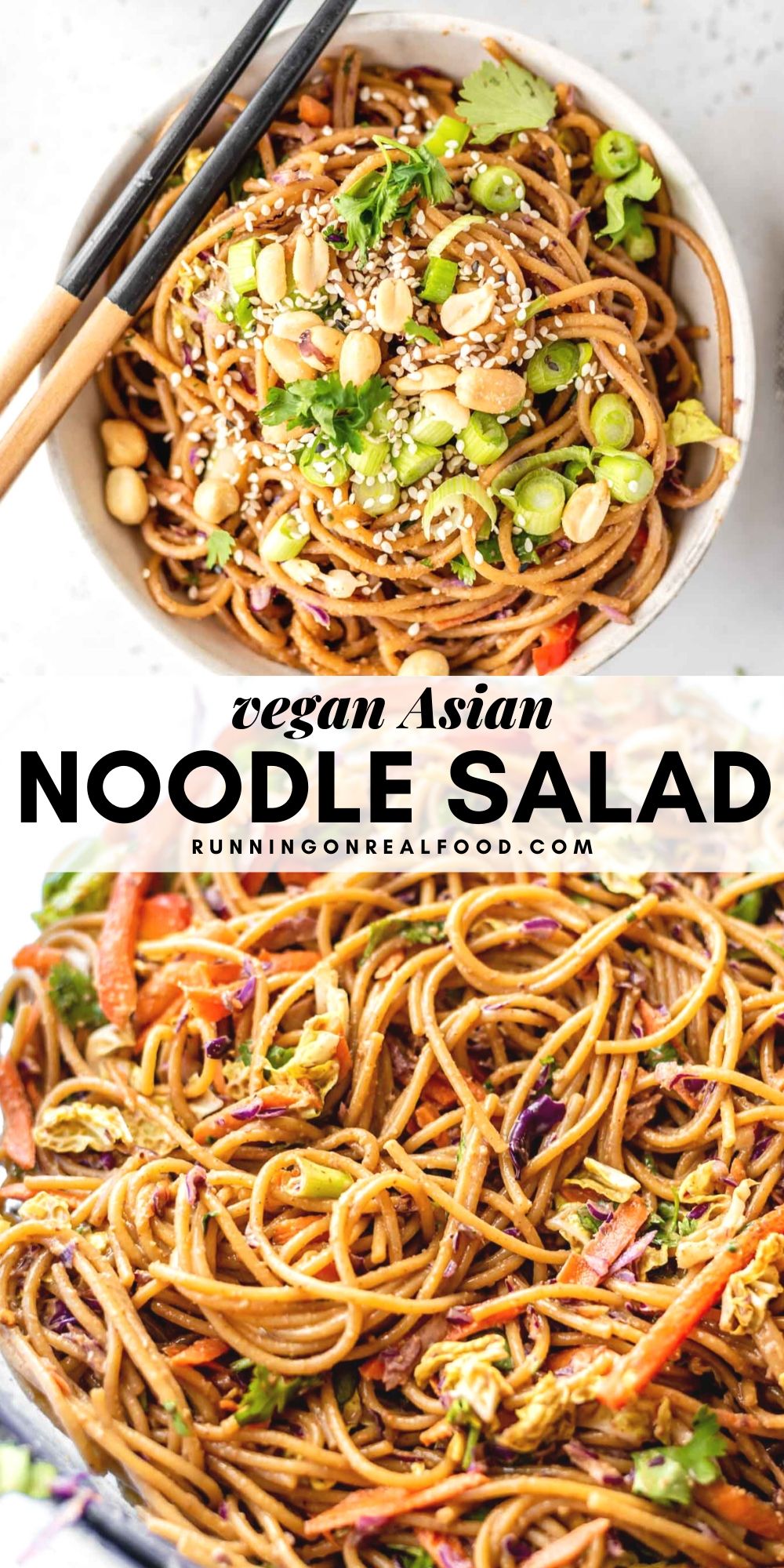 Cold Asian Noodle Salad with Peanut Dressing - Running on Real Food