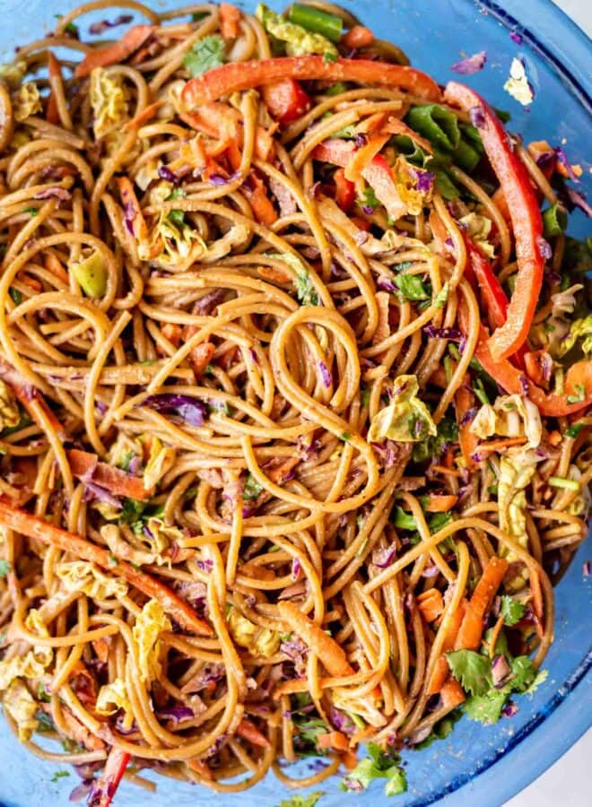 Cold Asian Noodle Salad with Peanut Dressing - Running on Real Food