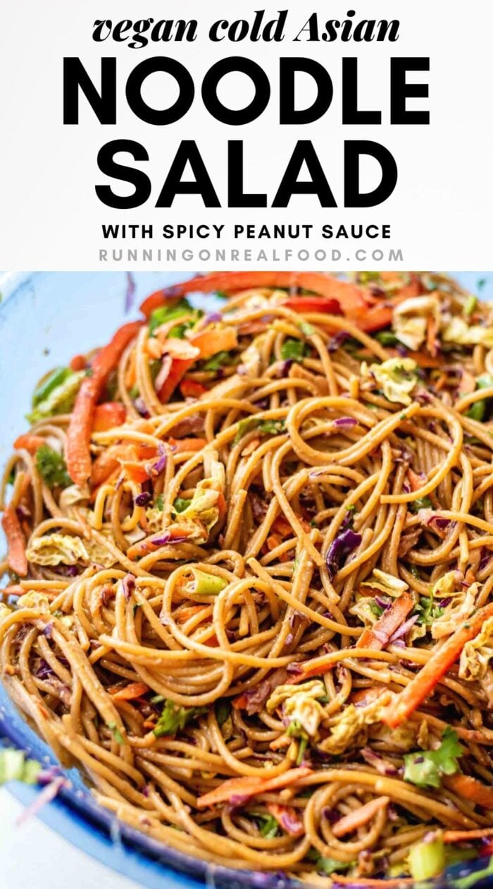 Pinterest graphic with an image and text for cold Asian noodle salad.