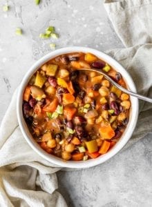 Bowl of 3-bean vegan chili.