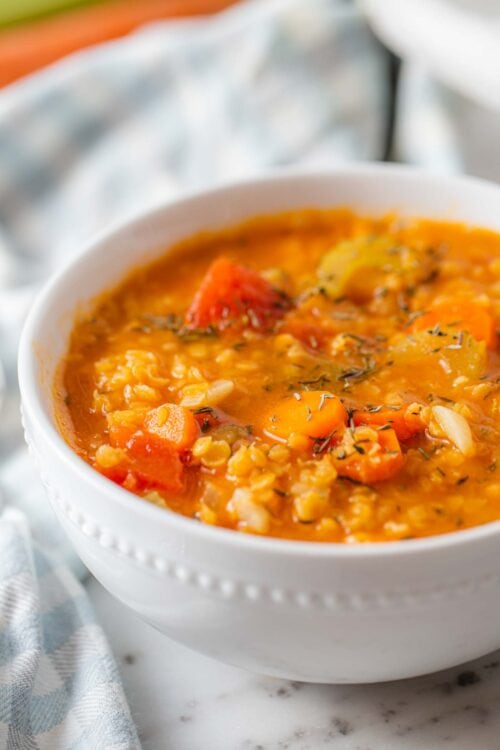 Easy Vegan Red Lentil Tomato Soup - Running on Real Food