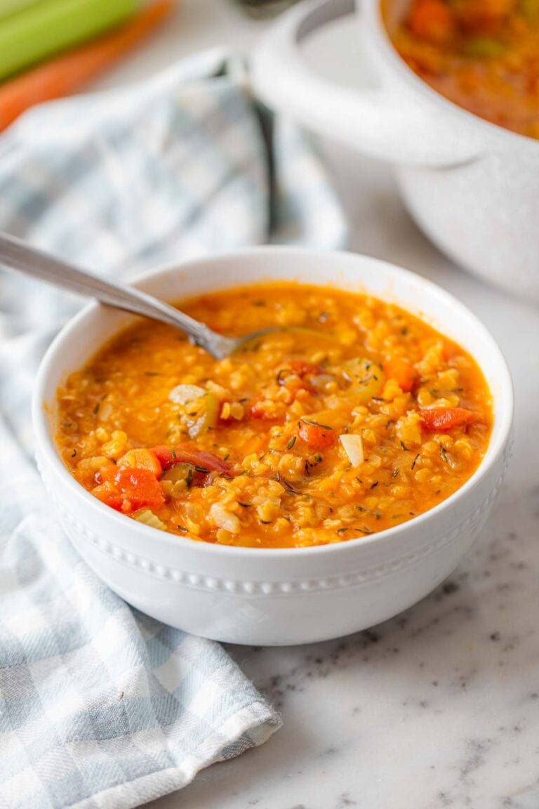 Easy Vegan Red Lentil Tomato Soup - Running on Real Food