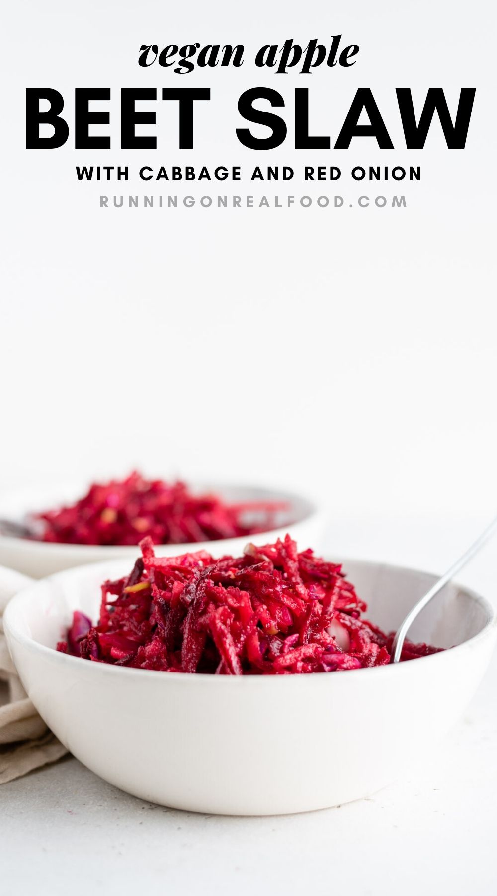 Pinterest graphic with an image and text for raw beet apple slaw.