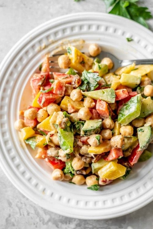 Vegan Chickpea Cucumber Salad with Red Wine Vinegar & Tahini