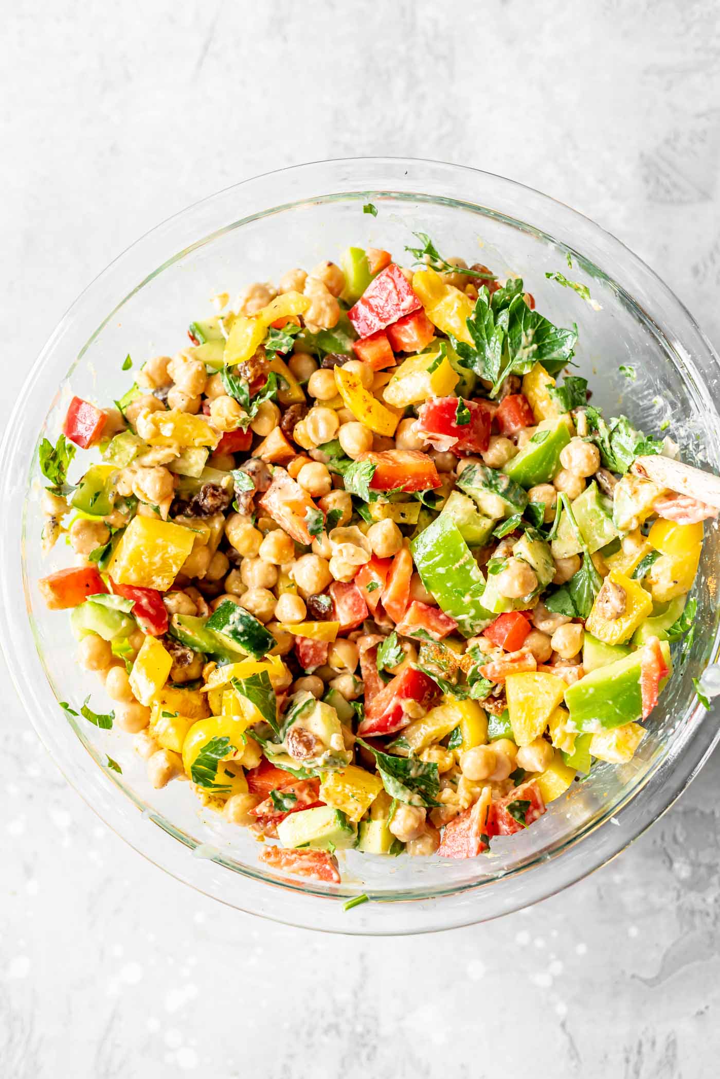 Vegan Chickpea Cucumber Salad with Red Wine Vinegar & Tahini