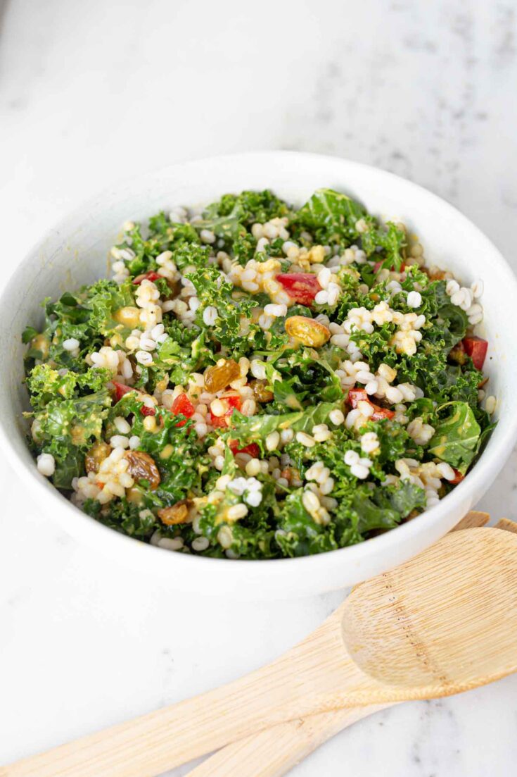 Kale and Barley Salad with Raisins and Pistachios - Running on Real Food