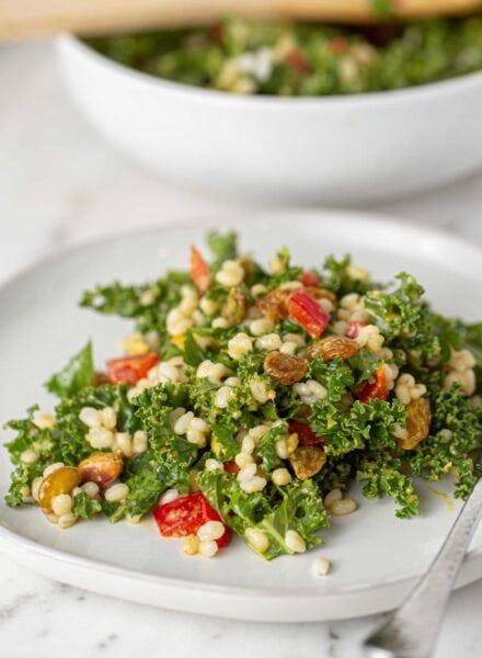 Kale and Barley Salad with Raisins and Pistachios - Running on Real Food