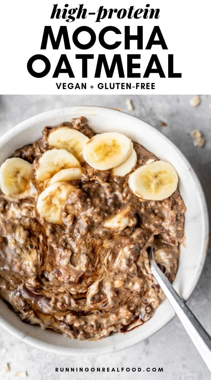 Pinterest image for high-protein mocha oatmeal.