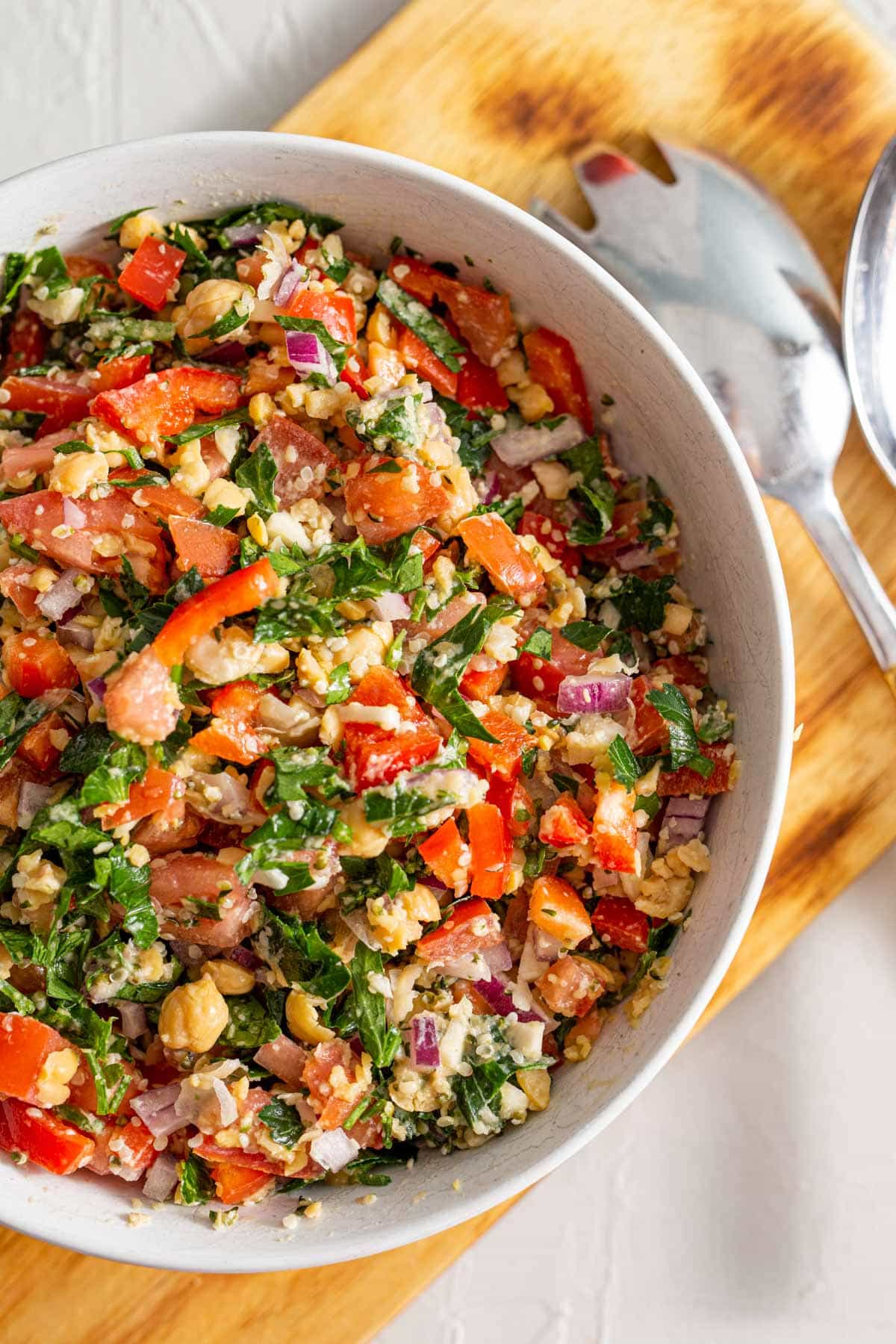 Grain-Free Mashed Chickpea Tabouleh Salad -Running on Real Food