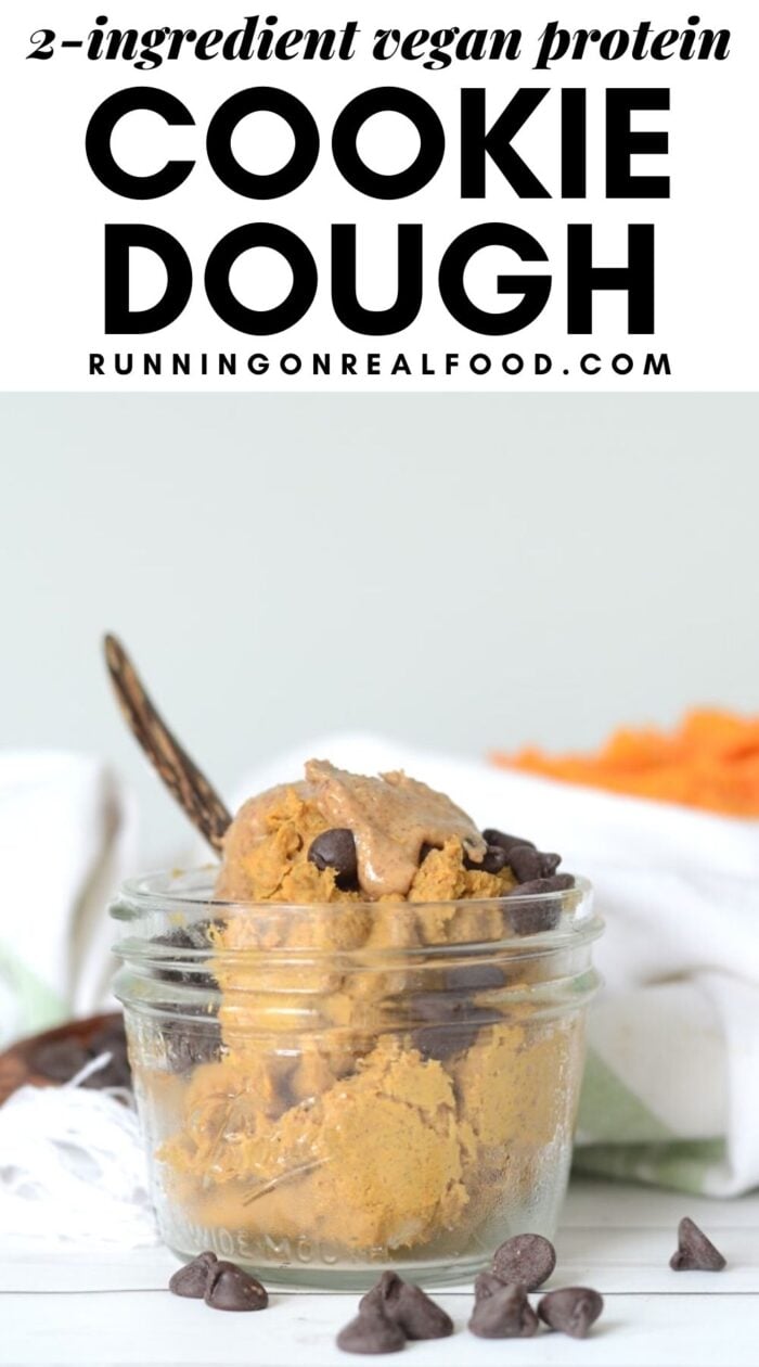Pinterest graphic with an image and text for protein cookie dough.