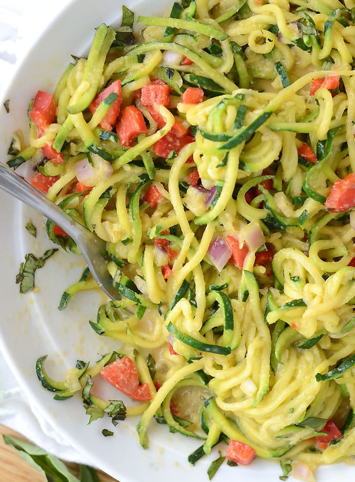 6-Ingredient Easy Cheesy Vegan Zoodles - Low Fat, Low Carb and High in Protein