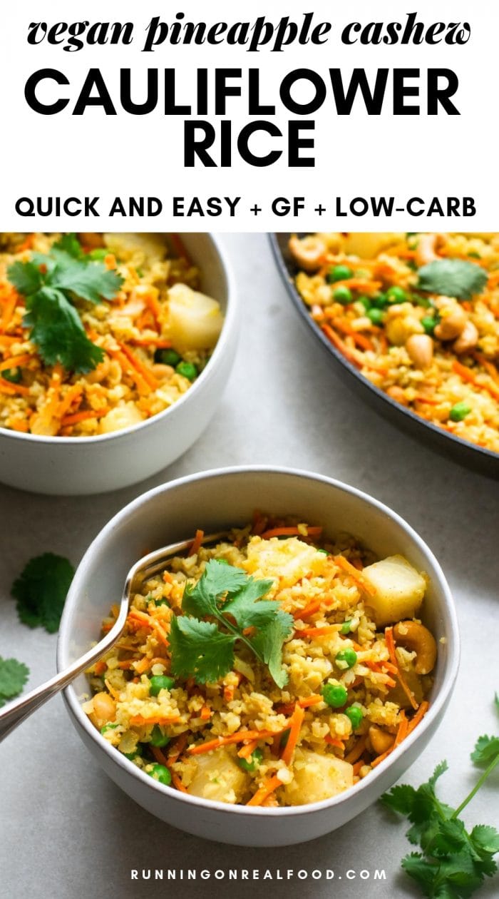 Pinterest image for vegan cashew cauliflower rice.