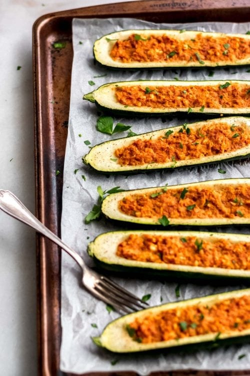 Chickpea Stuffed Zucchini Boats | vegan, low fat, high protein