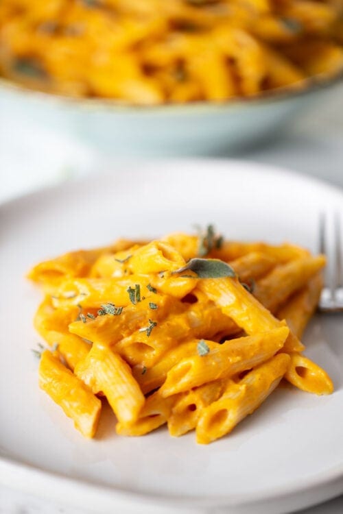 Creamy Vegan Pumpkin Pasta Recipe - Running on Real Food