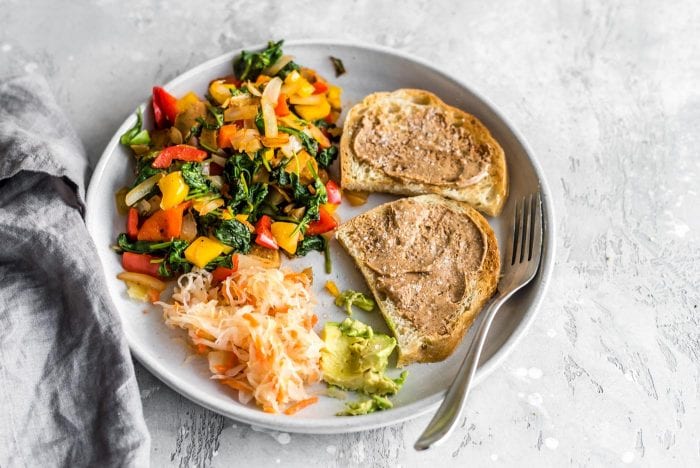 Healthy savory vegan breakfast plate.