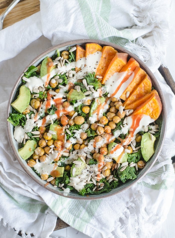 Roasted Chickpea Kale Salad with Lemon Tahini Sauce