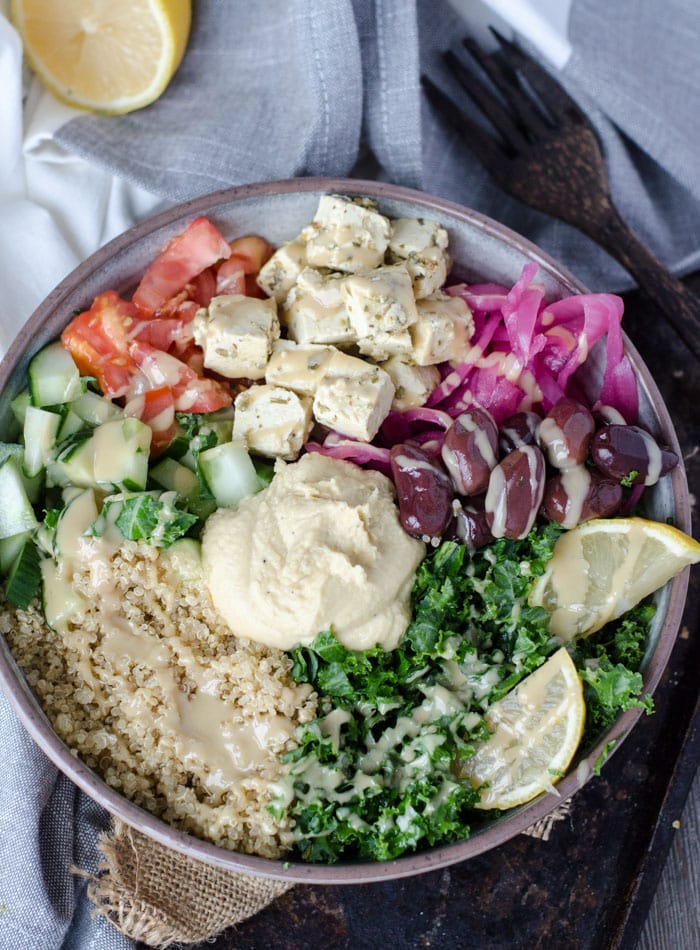 Mediterranean Quinoa Bowls With Tofu Feta | Vegan + Gluten-free