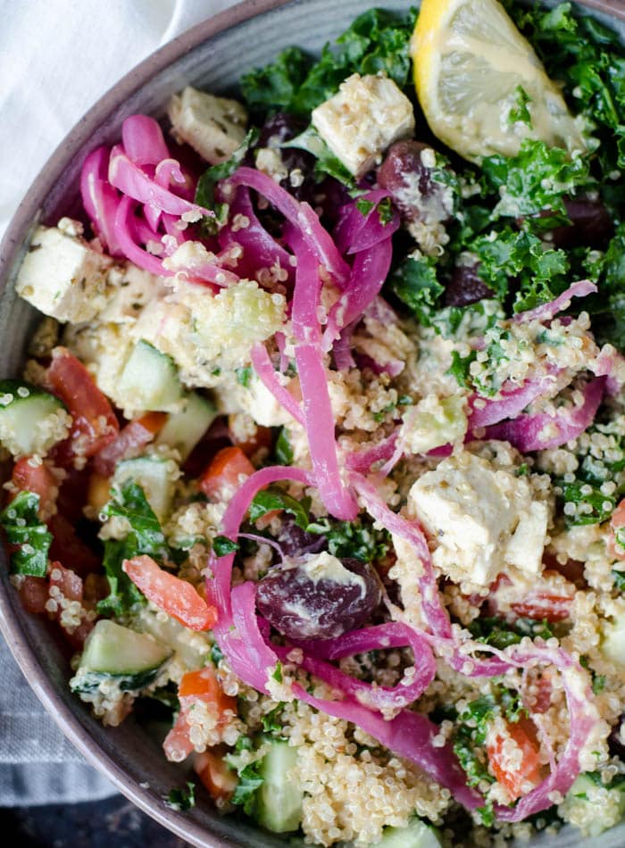 Mediterranean Quinoa Bowls with Tofu Feta | vegan + gluten-free