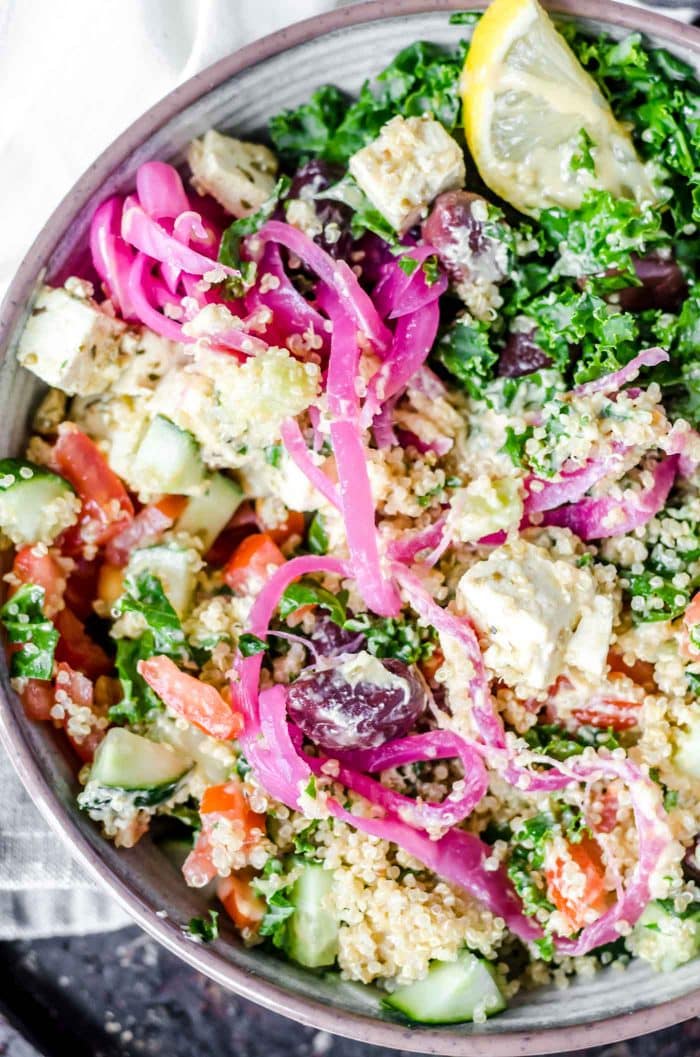 Mediterranean Quinoa Bowls with Tofu Feta  vegan + glutenfree