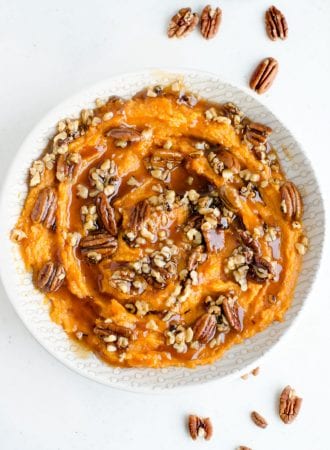 Coconut Mashed Sweet Potatoes with Maple Pecan Sauce
