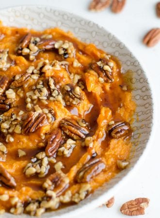 Coconut Mashed Sweet Potatoes with Maple Pecan Sauce