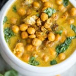 Cauliflower Sweet Potato Turmeric Soup with Roasted Chickpeas