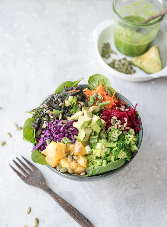 Healthy Everyday Rainbow Salad with Sweet Miso Ginger Dressing