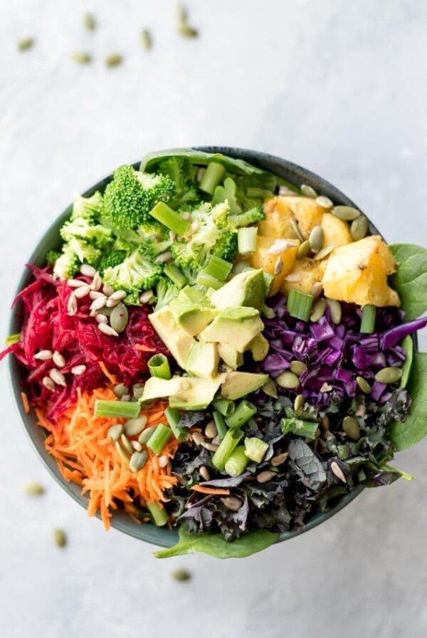 Healthy Everyday Rainbow Salad with Sweet Miso Ginger Dressing