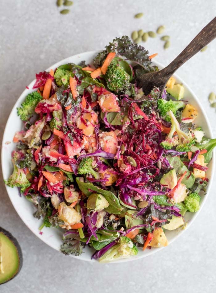 Healthy Everyday Rainbow Salad with Sweet Miso Ginger Dressing