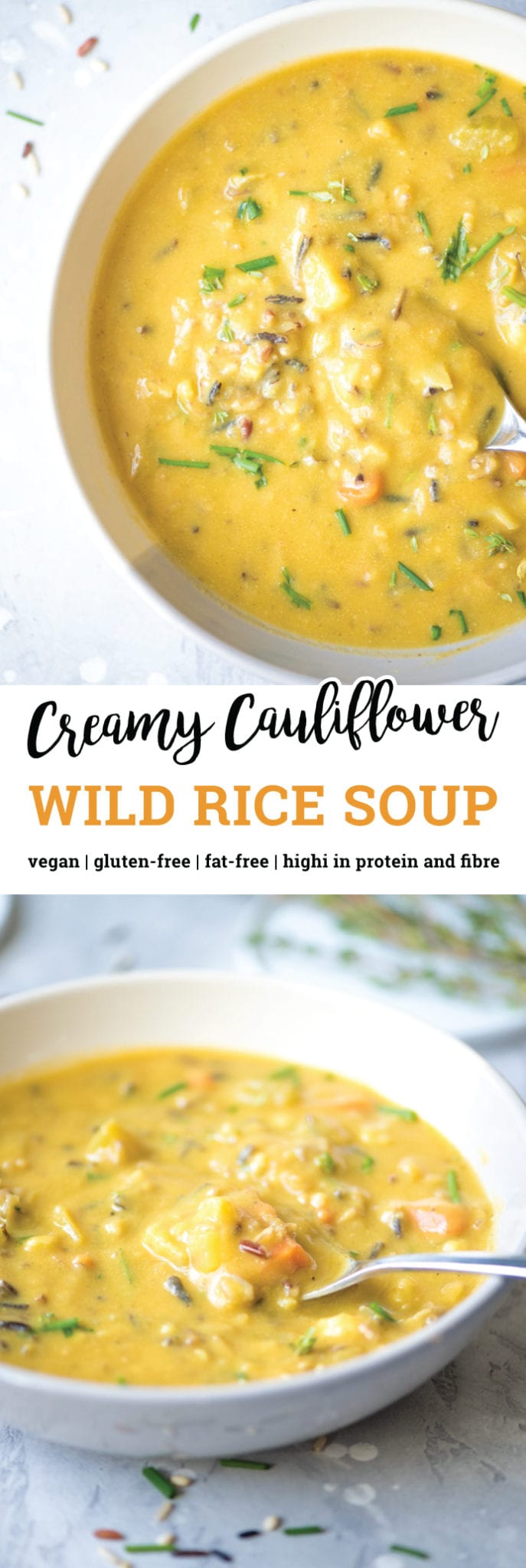 Creamy Cauliflower Wild Rice Soup with Carrot  vegan