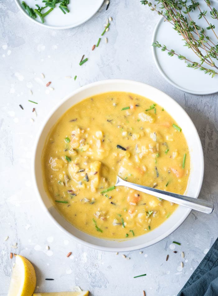 Creamy Cauliflower Wild Rice Soup with Carrot  vegan