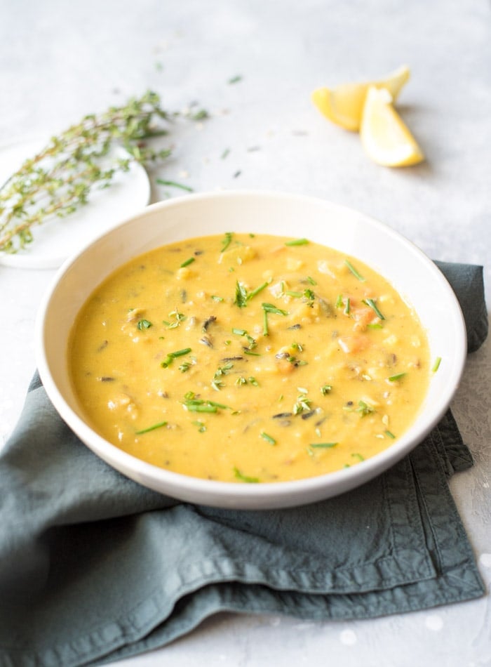 Creamy Cauliflower Wild Rice Soup with Carrot  vegan