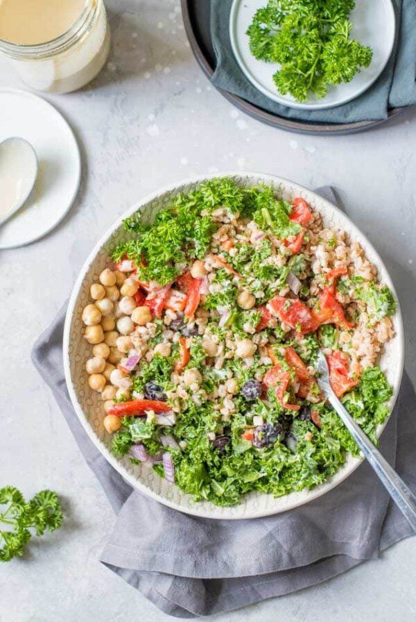 Healthy Vegan Mediterranean Farro Salad Bowls