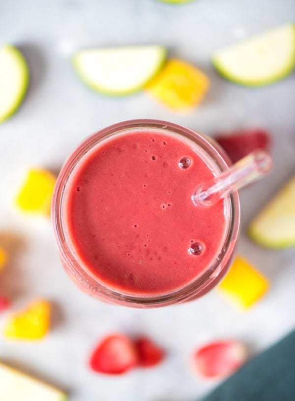 Easy Strawberry Mango Smoothie with Protein - Running on Real Food