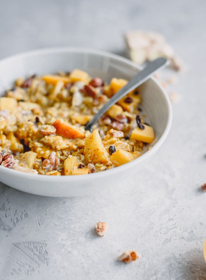 Healthy Vegan Apple Oatmeal with Coconut, Flax and Turmeric