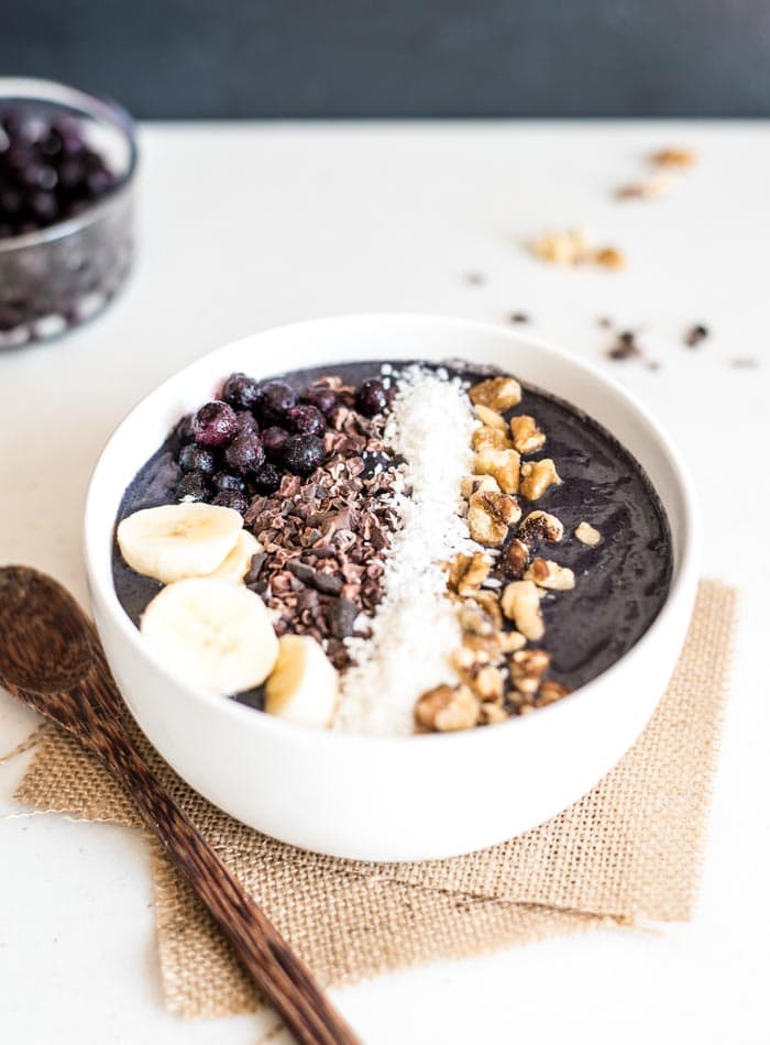 Vegan Blueberry Banana Smoothie Bowl with Almond Milk and Spinach